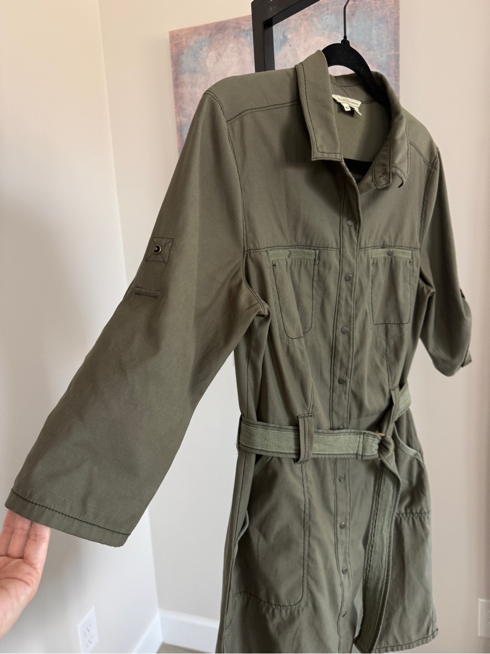Royal Robbins Womens 10 Olive Green Utility Safari Shirt Dress Belted Travel - Picture 3 of 9
